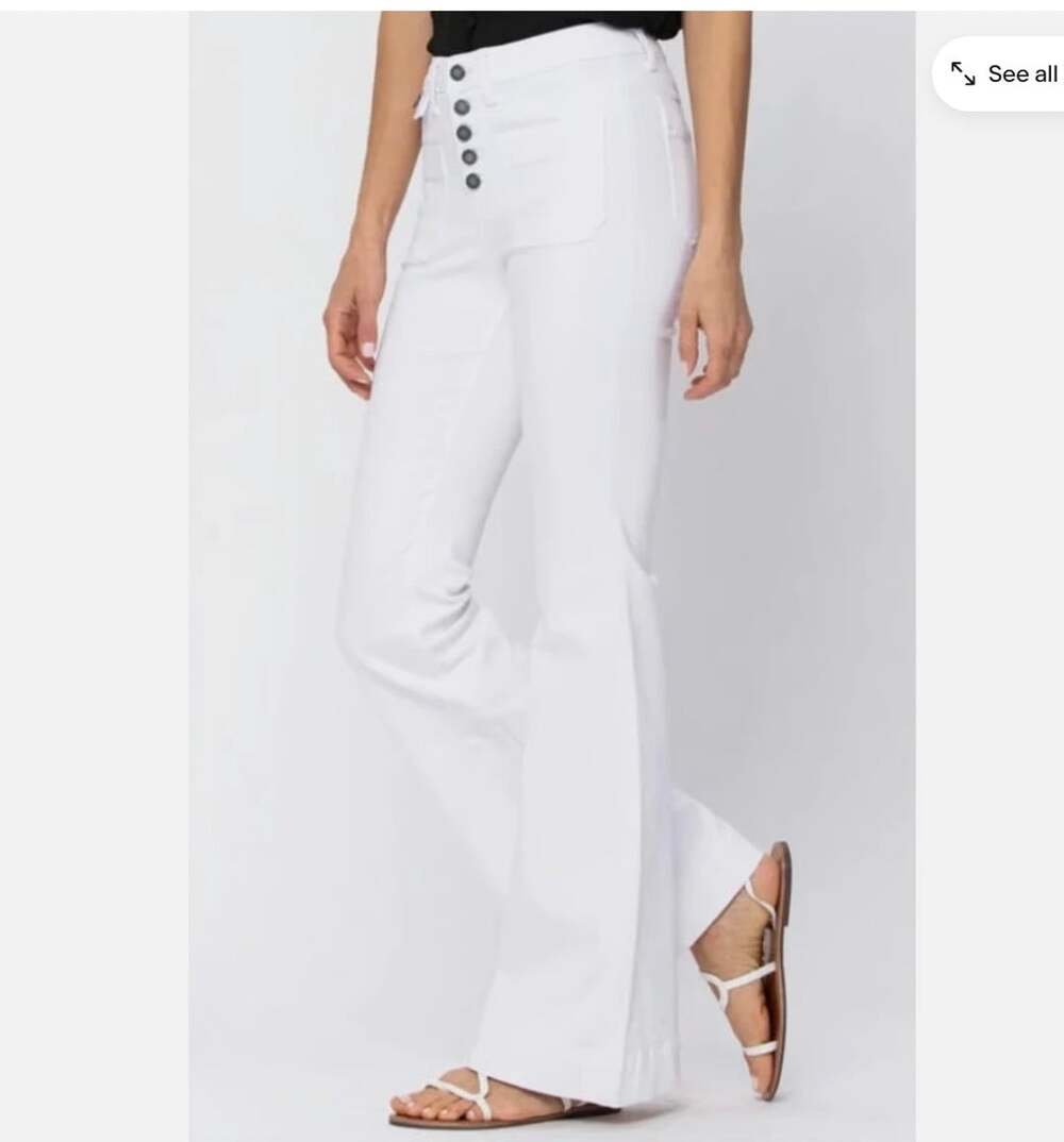 Judy Blue High Waist Flare Fit Jeans Womens 27 White Button Fly Denim Pockets
